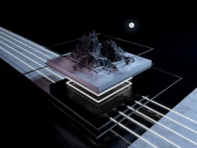 Mountain. c4d mountain black white moon