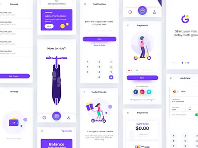 Glow App Mockup animation app branding business design escooter flat icon idea illustration logo rental scooter type typography ui ux vector web website