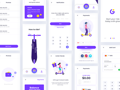 Glow App Mockup animation app branding business design escooter flat icon idea illustration logo rental scooter type typography ui ux vector web website
