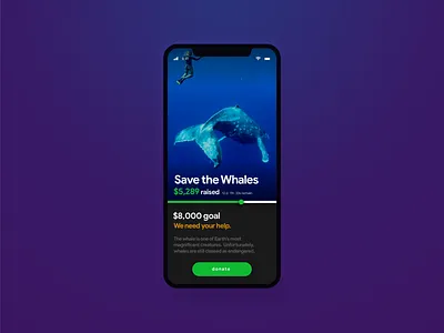 Crowdfunding • Save The Whales • Day 032 app branding creative dailyinspiration dailyui design digitaldesign flat inspiration interface minimal mobile mobiledesign prototype ui userexperience ux uxui vector web