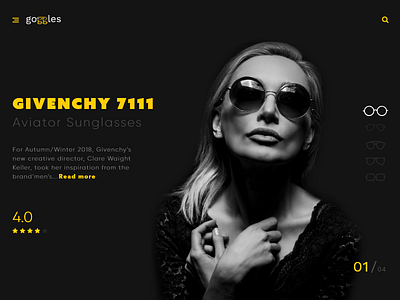 IGoggles balck and yellow fashion goggles model shopping sunglasses ui ux design web banner web banners