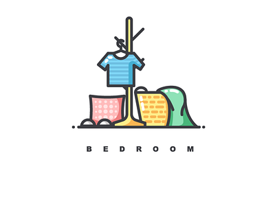 bedroom clothes hangers illustration laundry basket outline stroke the bedroom