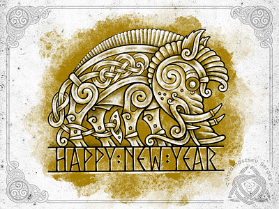 Golden Celtic Boar 2019 2019 animal boar celtic design illustration irish knot newyear ornament pig