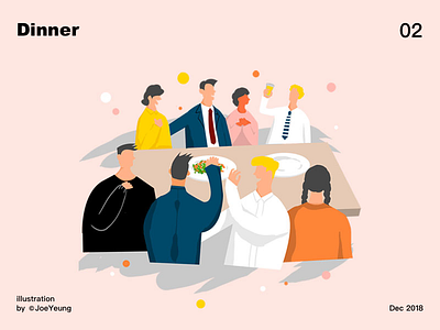 Dinner illustration colleague dinner eat flat food fun happy illustration photoshop pink ps staff ui work 插画
