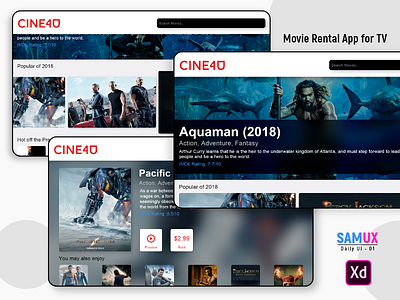 Daily UI - 01 | Cine4U - Movie Rental App for TV (Revised) adobe xd adobephotoshop adobexd daily creative ui challenge daily ui daily ui challenge design interaction deign movie rental app design product design samux screen design typography ui ui ux design ui design ui design ui100 ux ux design
