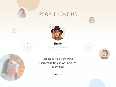 Fashion Product Landing Page Trust Section carousel follower influencers landingpage profile picture quotation mark quotes testimonials trust