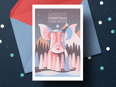 Merry Christmas 2 colors card christmas christmas card merry christmas mountains new year pig post post card wood