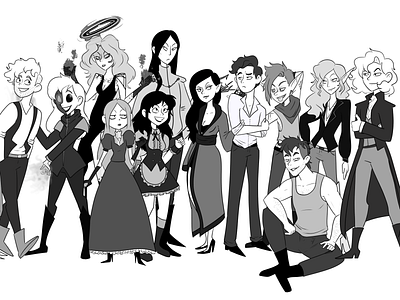 Full Lineup black and white cartoon character character design digital art fantasy fantasy art illustration illustrator