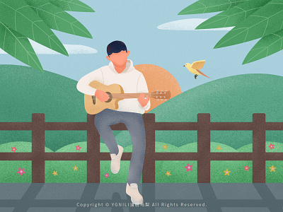 Playing Guitar guitar illustration yellow bird