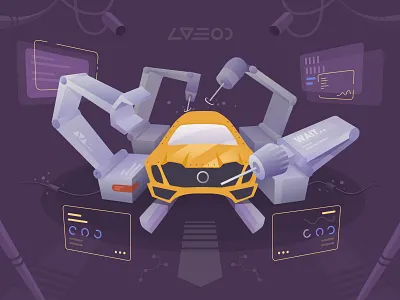 Production art auto car data illustration mechanics production technology vector