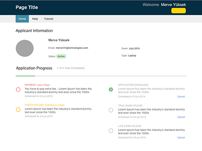 Applicant info page - Progress home info progress task user