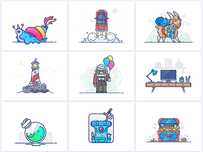 Best 9 Shots of 2018 adobe backpack best best 9 bundle chest graphics icon illustration illustrator lighthouse outline potion set shot top treasure vector web year