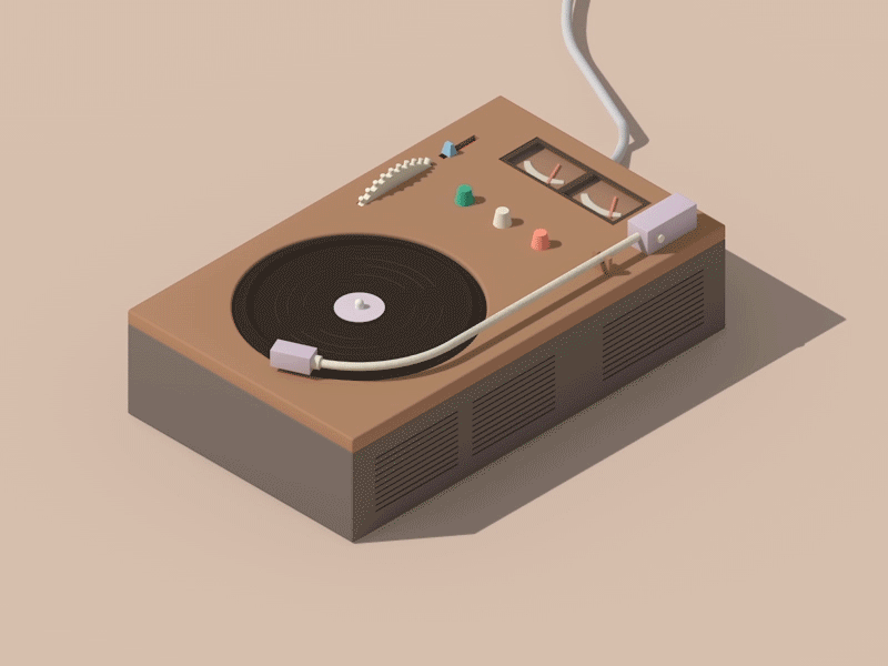 Phonograph 3d animation c4d illustration isomatric phonograph