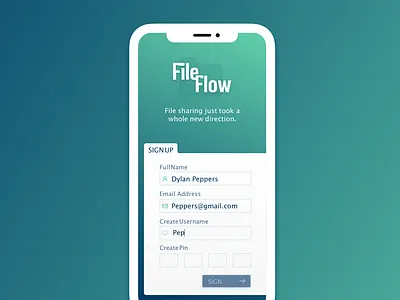 FileFlow Sign Up Concept dailyui dailyui 001 file file share file sharing gradient mobile signup signup signupform