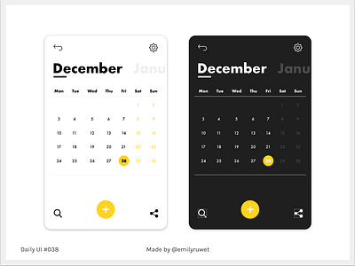 Dailyui 38 black calendar dailyui dark light sketch app uidesign uxdesign yellow