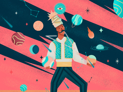 The Juggler character colors cosmos desert exotic illustration illustrator juggler mystic planet earth planets sky vector