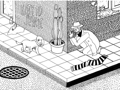 cats are pigs - koty to świnie blackandwhite bw cacti cat cats drawing drawing ink illustration linear lineart silly simple succulent surreal weird