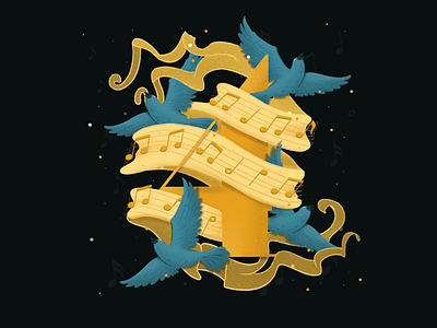 12 Days of Christmas - Four Calling Birds animals art bird blue calling birds carol christmas holiday illustrations music nature