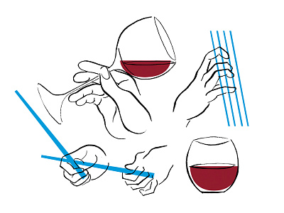 Jazz & Wine bass blue drums glass hands ink jazz music wine