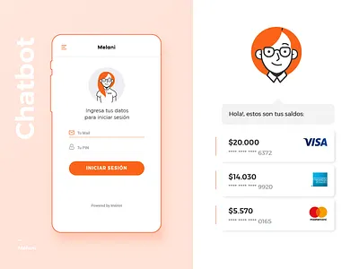 Melani - Online Banking Chatbot - Login adobe illustrator app concept chatbot design diseño gráfico diseño web graphic design online banking uba user experience design user interface design web design