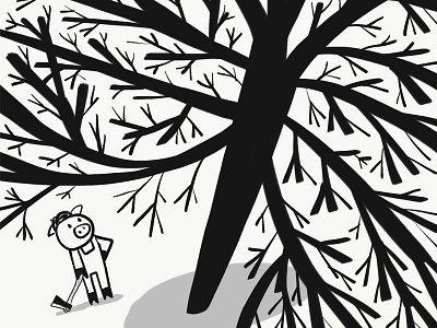 Lumberjack Pig ambition animal ax axe black white black and white character drawing goals humor illustration pig piggy tree trees