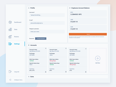 Light Theme Settings Page crypto light crypto white dashboard dashboard ui interface design light theme settings uiux user experience white theme