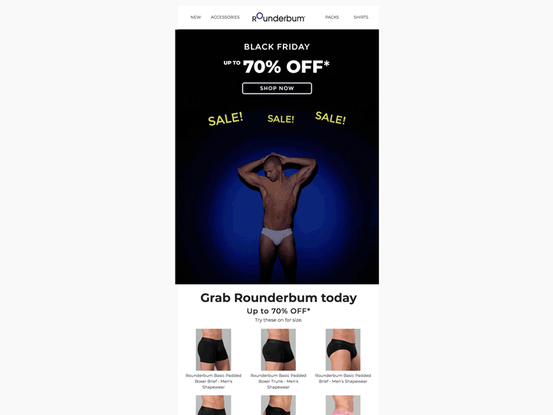 Rounderbum Black Friday Campaign animated black friday email gif klaviyo marketing responsive sale