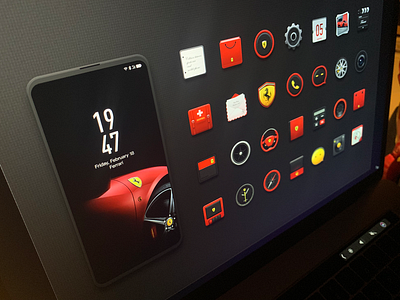 Ferrari Mobile Theme calculator calendar camera car clock compass contact dial drive icon illustration logo maps music red sms steering wheel ui ux wheel