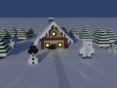 Snow Forest magica voxel magicavoxel snow snow night stream voxel voxel art voxelart voxels winter winter scene