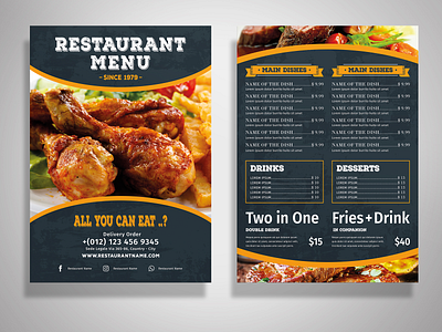 Elegant Restaurant Flyer business cafe clean dark editable flyer menu flyer template food food list food menu food shop hotel indesign template menu resorts restaurant restaurant menu design restaurant menu template simple take away