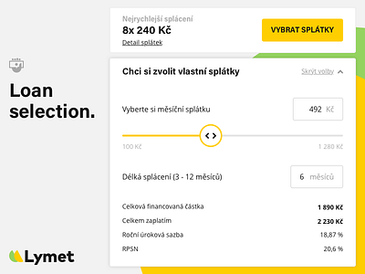 Lymet loan selection (widget) calculator finance finance app loan loans lymet personal loan selection slider ui user interface ux web application widget