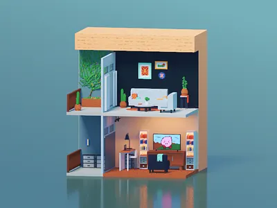 Neighbors 3d miniature voxel voxelart