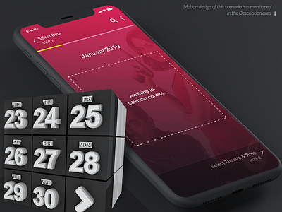 Movie Booking App Calendar Control: Assembly Process android calendar cinema cubes ios motion design movie app movie booking prototype ux
