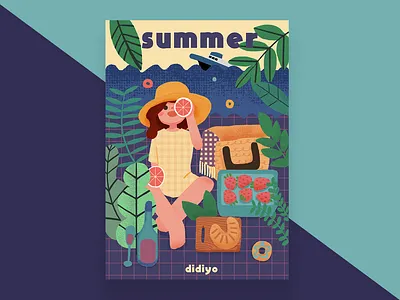 Summer 书 女孩 插图 插图，开始 的photoshop 设计