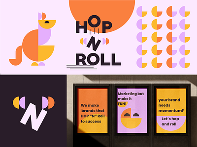 Hop N Roll ads animal brand identity branding cute fun growth hop joy jump kangaroo kangaroo logo logo marketing playful roll success