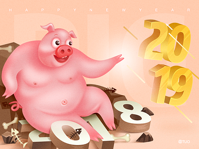 Create 2019 2019 create past times review ui 快乐 插图 新年快乐 猪 设计 金