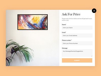 Modal Design for RashidArtwork.com abstract art artwork creative design front end minimal modal modern modern art painting query quotation ui ui deisgn uiux ux