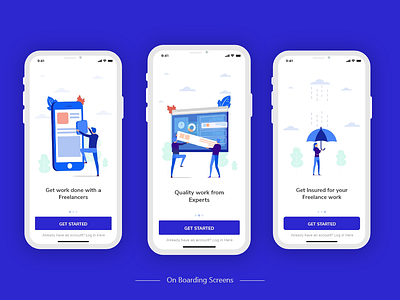 On boarding Screens for freelancing app Workin clean colors illustration mobile onboarding onboarding ui