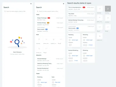 Search Results cards panel search search box task work