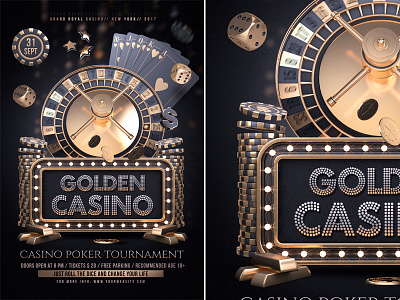 Casino Golden Night Template bingo blackjack casino casino flyer casino night challenge dollar flyer gambling las vegas nightclub poker challenge poker chips poker flyer poker night poker tournament roulette slot machines template tournament