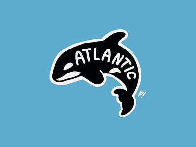 ATLANTIC. a word on a whale. branding design distorted grain hand drawn handrawn illustration linework logo patch print procreate shape simpleillustration sticker tattoo texture vector