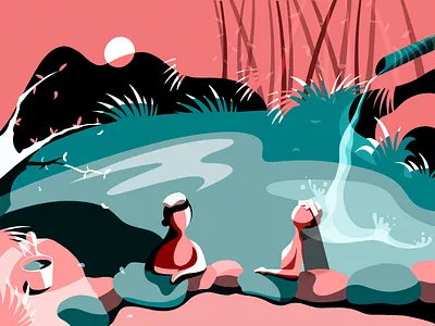 Sunrise Onsen concept design illustration japan modern scene scene creator simplicity spa storytelling thermal spring visual art