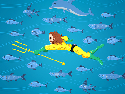 Aquaman and Friends aqua aqua man aquaman design dolphin fish illustrated illustration justice league marine ocean oceanic sea sea creature sealife super hero trident