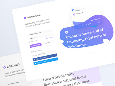 Takabreak Login UI branding clean concept design figma finance flat sign up ui ux web website