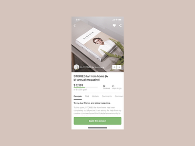 Daily UI #032 - Crowdfunding Campaign 032 book campaign crowdfunding dailyui kickstarter magazine mobile app ui ux