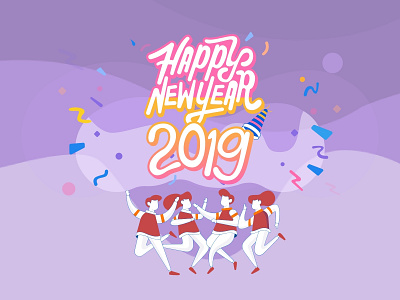 Happy New Year 2019 animation app brand branding design flat icon illustration lettering logo minimal mobile type typography ui ux vector web website