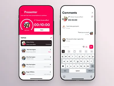 Presenter animation chat clean comments dashboard design gif icons illustration interaction interface ios iphone johnyvino minimal mobile pre order present start topic