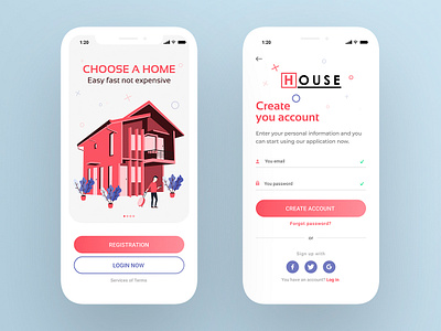 Login UI app card cart concept design house illustration ios login logo manuel minimal preview product registration social ui ux vector web