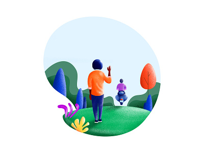 Alone 2018 alone bye charecter environment explore green illustration illustrator man minimal minimal art natural painting photoshop rider sad scooter colour