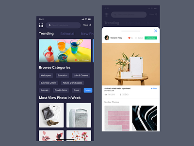 Photography App Dark Theme app concept dark theme photography photography app ui ux